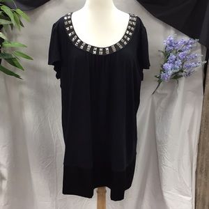 Venezia Black Top With Mirrored Jewel Neckline